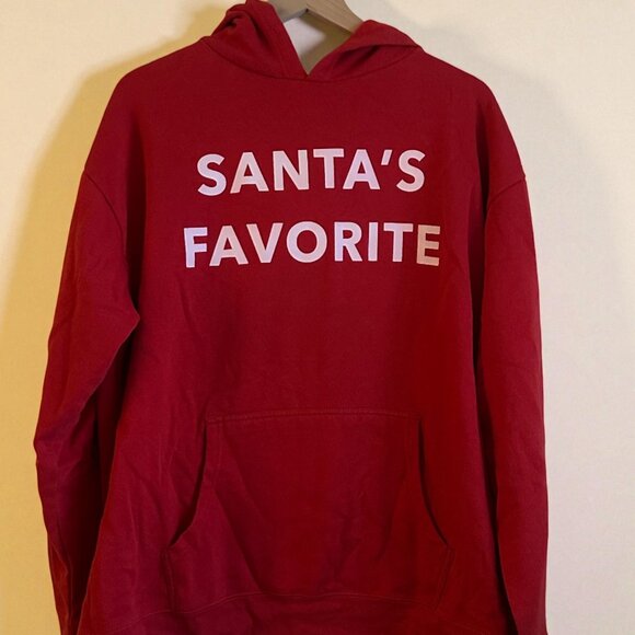 Vintage Oversized "Santa's Favorite" Red Christmas Hoodie Sweatshirt (OS) - Picture 2 of 4